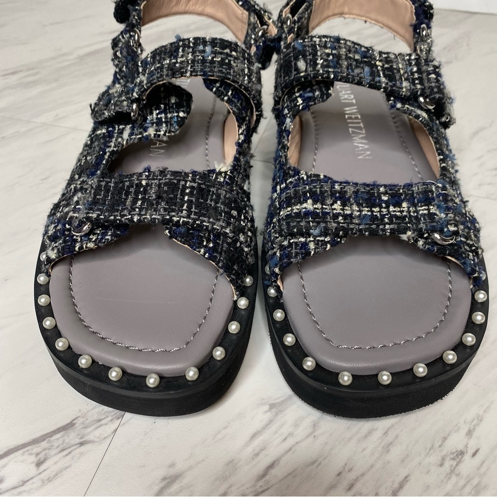 Stuart Weitzman Zoe Lift Embellished Tweed Sandal 8B - Picture 11 of 15